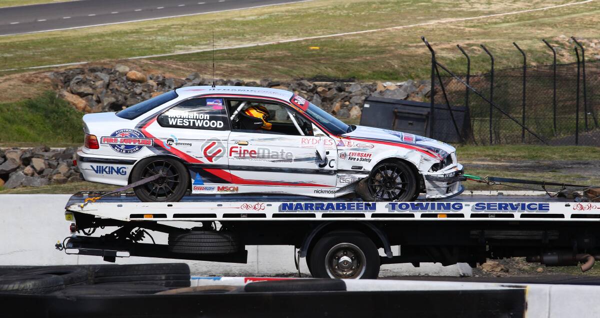 DNF: The BMW M3 of Doug Westwood and Carey McMahon was one of the cars which did not make it to the chequered flag in the Bathurst 6 Hour at Mount Panorama on Sunday. Photo: PHIL BLATCH