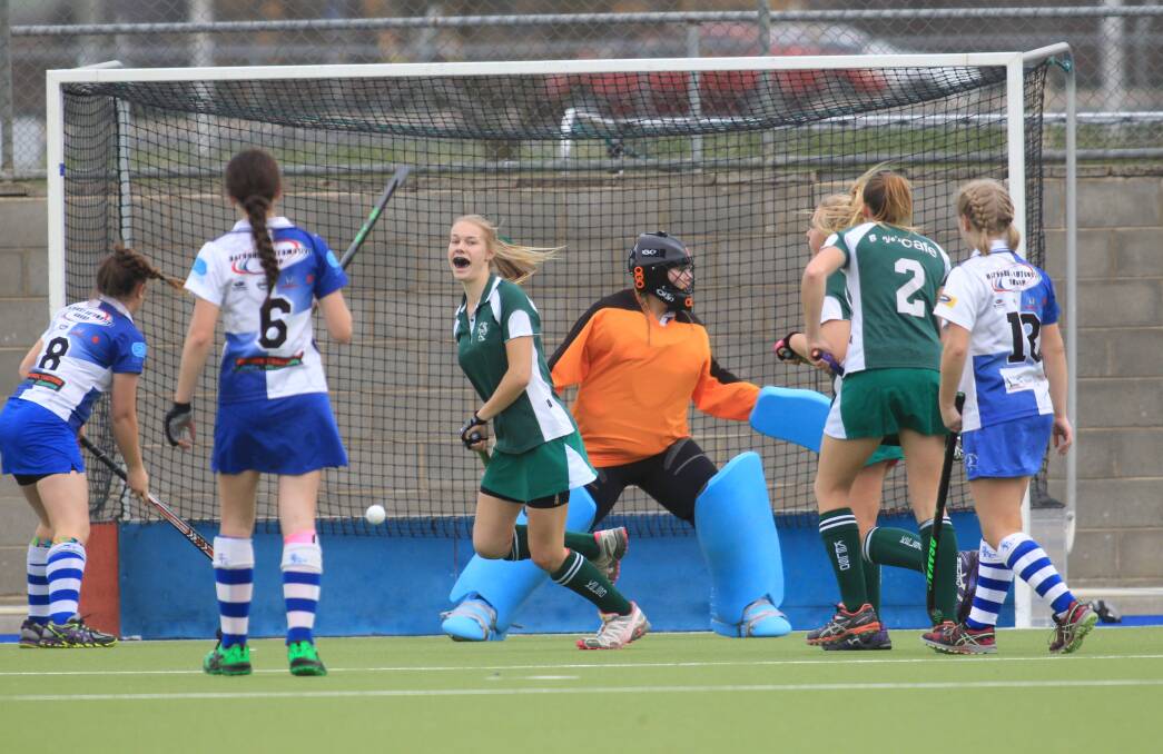 JUBILATION: Kelso's Tirah Jarvis celebrates after a goals in Saturday's grand final. Kelso beat St Pat's 5-4 Photo: PHIL BLATCH