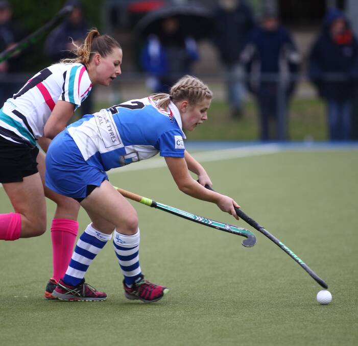 TALENT TIME: Sophie Clarke and Bec Bosianek have done battle in women's Premier League Hockey this season and will square off again in Bathurst first grade on Saturday. Kelso plays Pat's in the grand final. Photo: PHIL BLATCH