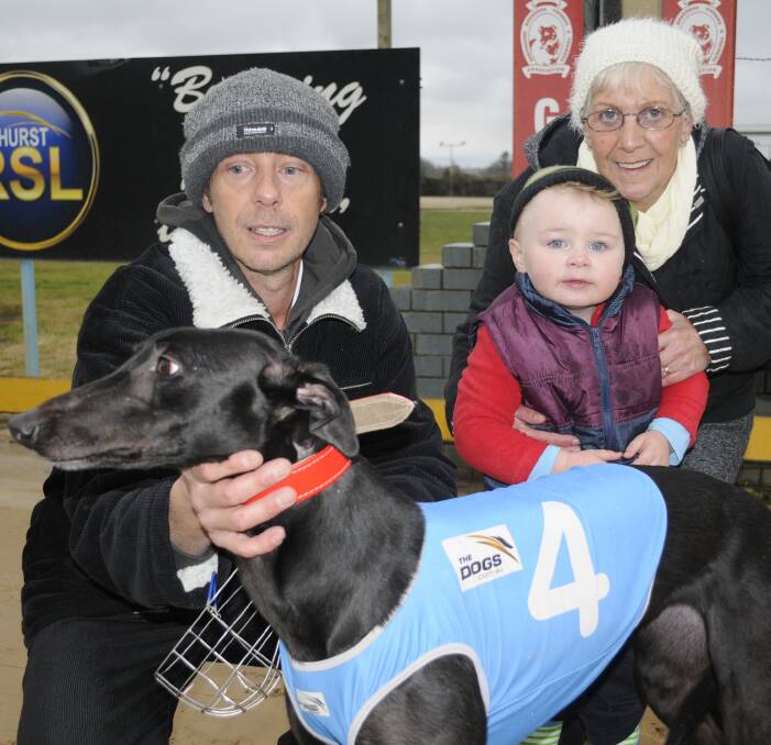 HAPPY FAMILY: Orange trainer Anthony Coyte with his mother Ann and son Ryan after Smokey Queen's victory at Kennerson Park on Monday afternoon. Photo: CHRIS SEABROOK 062716cdogs1
