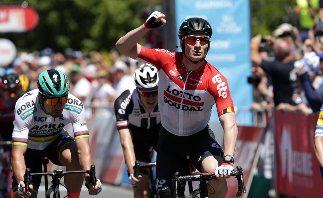 FIRST BLOOD: One of Mark Renshaw's long time sprint rivals, Andre Greipel, won the opening stage of the Tour Down Under. Photo: JOHN VEAGE