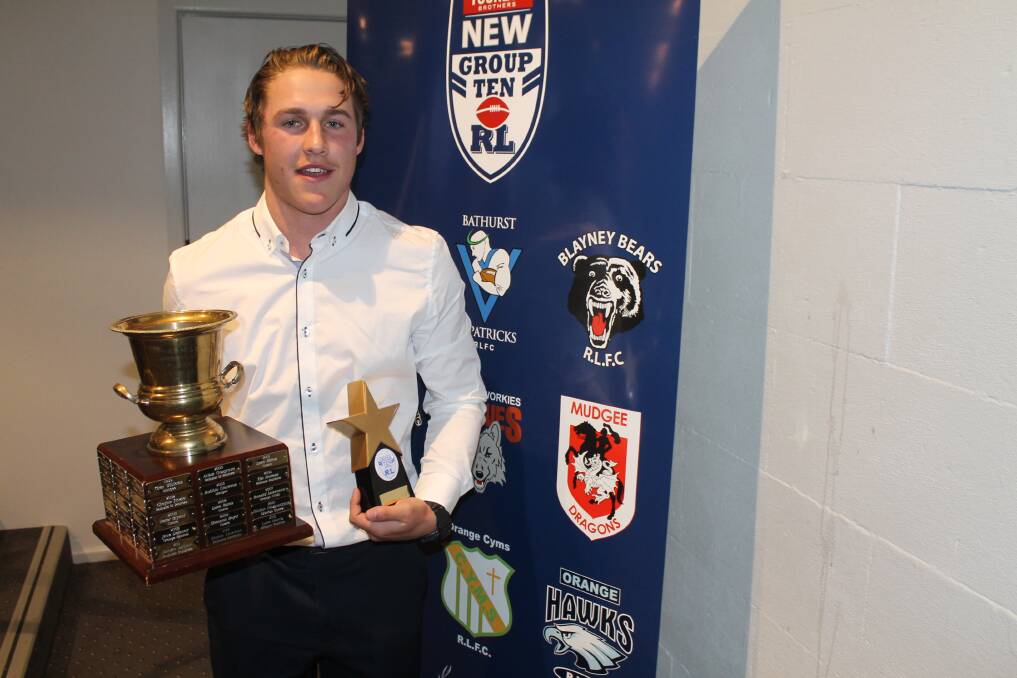 HONOURED: Ethan Monk with the Group 10 under 18s player of the year award. Photo: WESTERN RAMS
