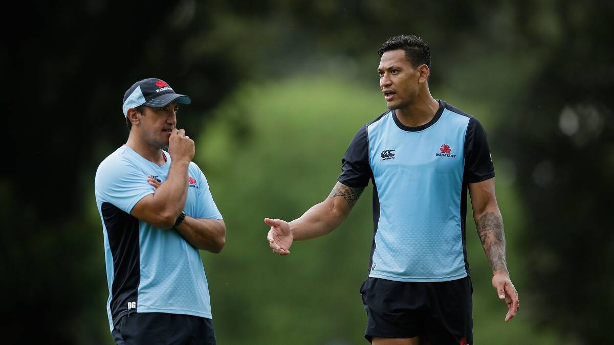 HAPPY CAMPERS: NSW Waratahs coach Daryl Gibson (left) and Israel Folau (right) are confident a strong camp in the central west will propel the two blues into a strong Super Rugby campaign. Photo: GETTY IMAGES