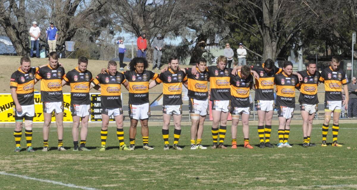 ALL FOR ONE: The Oberon Tigers, pictured last week at Carrington Park, will take on Orange CYMS at Wade Park on Sunday, looking to win the club's first grade final qualifier since 1975. Photo: CHRIS SEABROOK