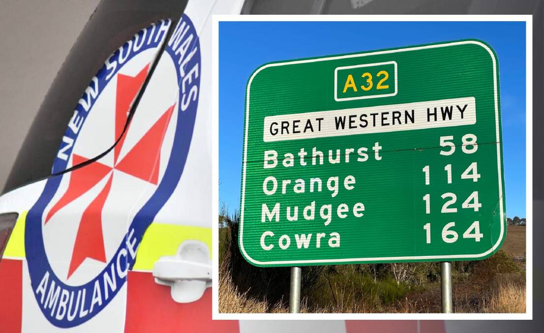 NSW Ambulance and a Great Western Highway signpost. File picture