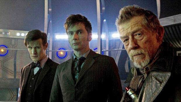 Three Doctors: (l-r) Matt Smith, David Tennant and John Hurt. Photo: Supplied
