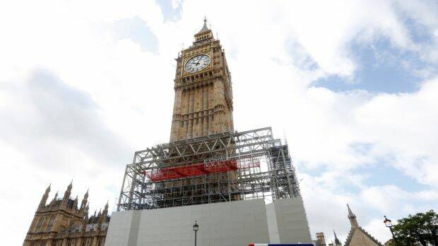 Scaffolding is erected around the Elizabeth Tower, which includes the landmark 'Big Ben' clock. Photo: AP
