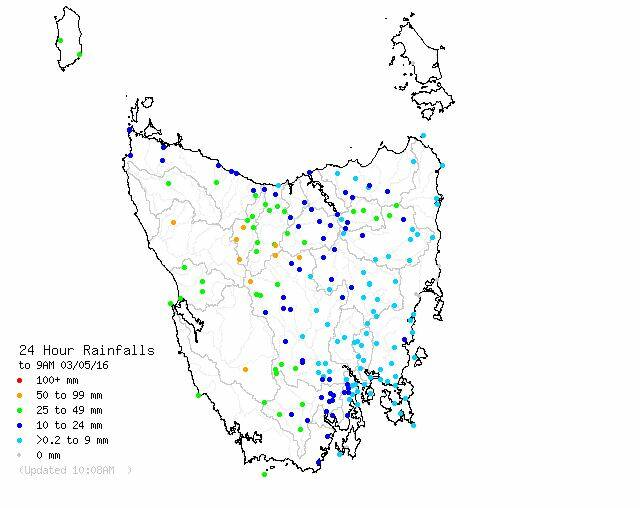 Rainfall figures from the past 24 hours. Source: Bureau of Meteorology