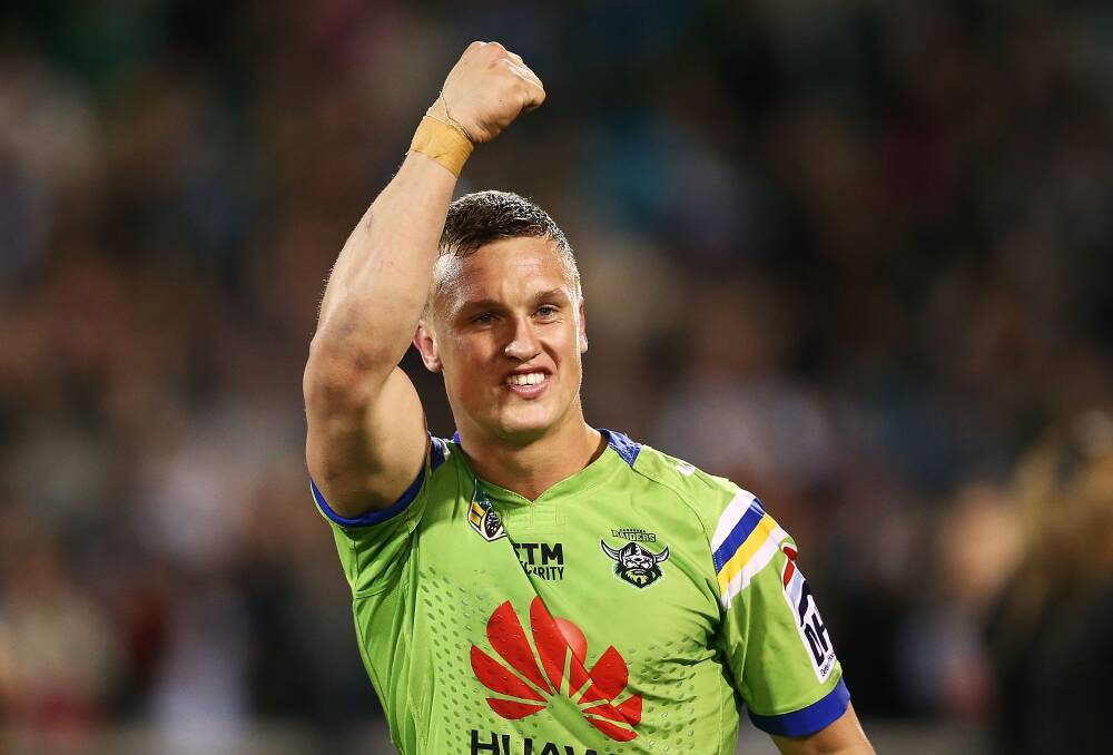 GREEN MACHINE: Jack Wighton celebrates last weekend's win over Penrith, he and his Raiders will play for the club's first grand final appearance since 1994. Photo: GETTY IMAGES
