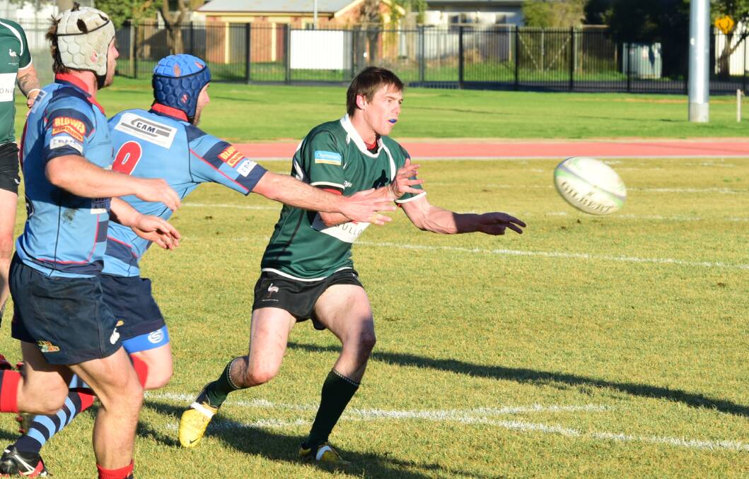 FOUR ON THE FLOOR: Emus fullback AJ Sykes was unstoppable on Saturday afternoon, scoring four tries in Emus' 78-0 win over Narromine. Photo: BELINDA SOOLE