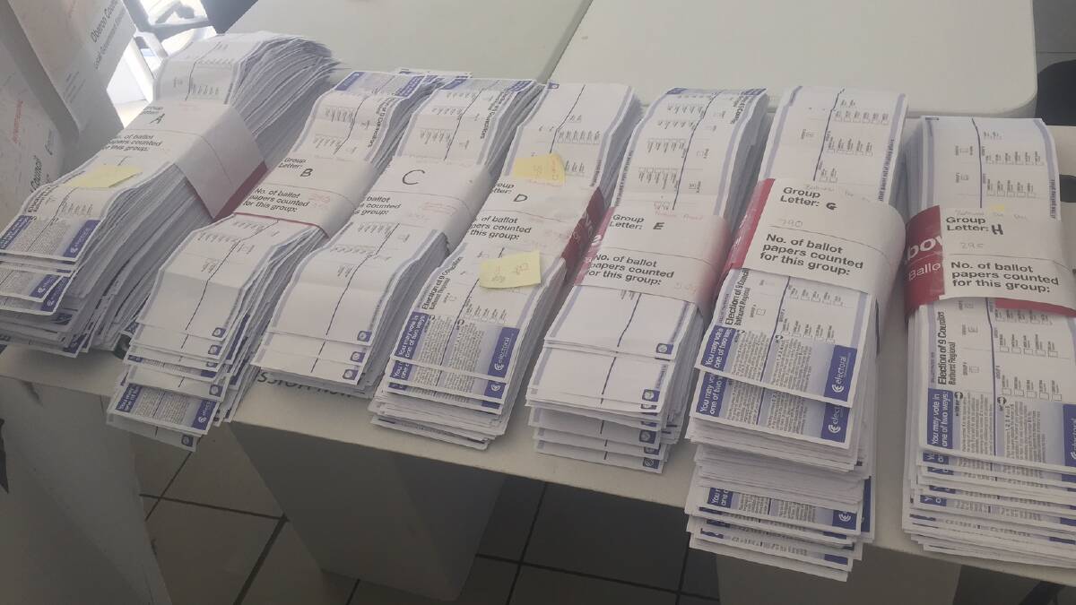 SIZE MATTERS: The bundles of above-the-line votes cast at Bathurst pre-polling over the past two weeks, sorted from Group A (Bobby Bourke) on the left to Group H (The Greens) on the right.