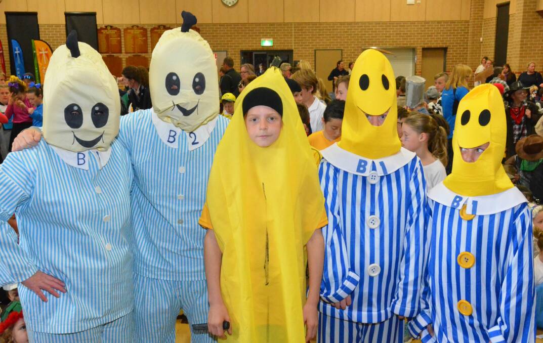 BUNCH OF BANANAS: The Bananas In Pyjamas were well represented at the Cathedral School's Book Week parade on Wednesday.