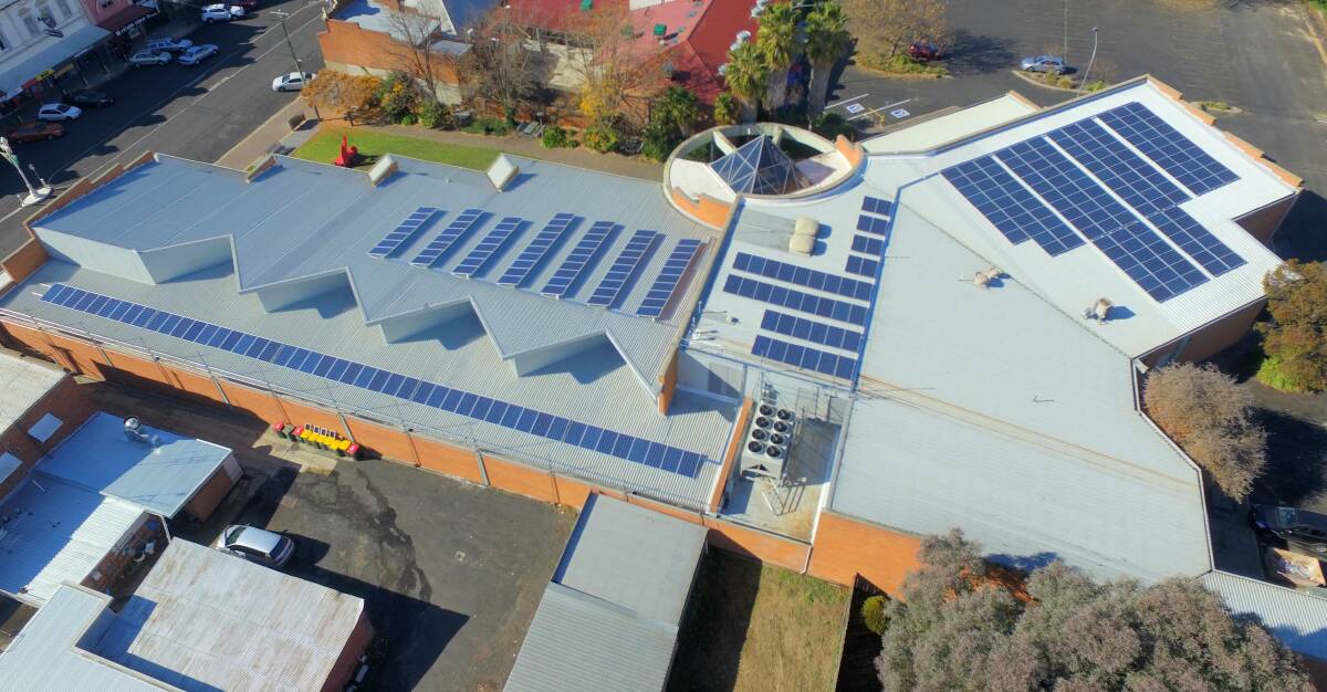 GOING SOLAR: An aerial view of newly-installed solar panels on the roof of the Bathurst Regional Art Gallery and Library. Photo: CONTRIBUTED