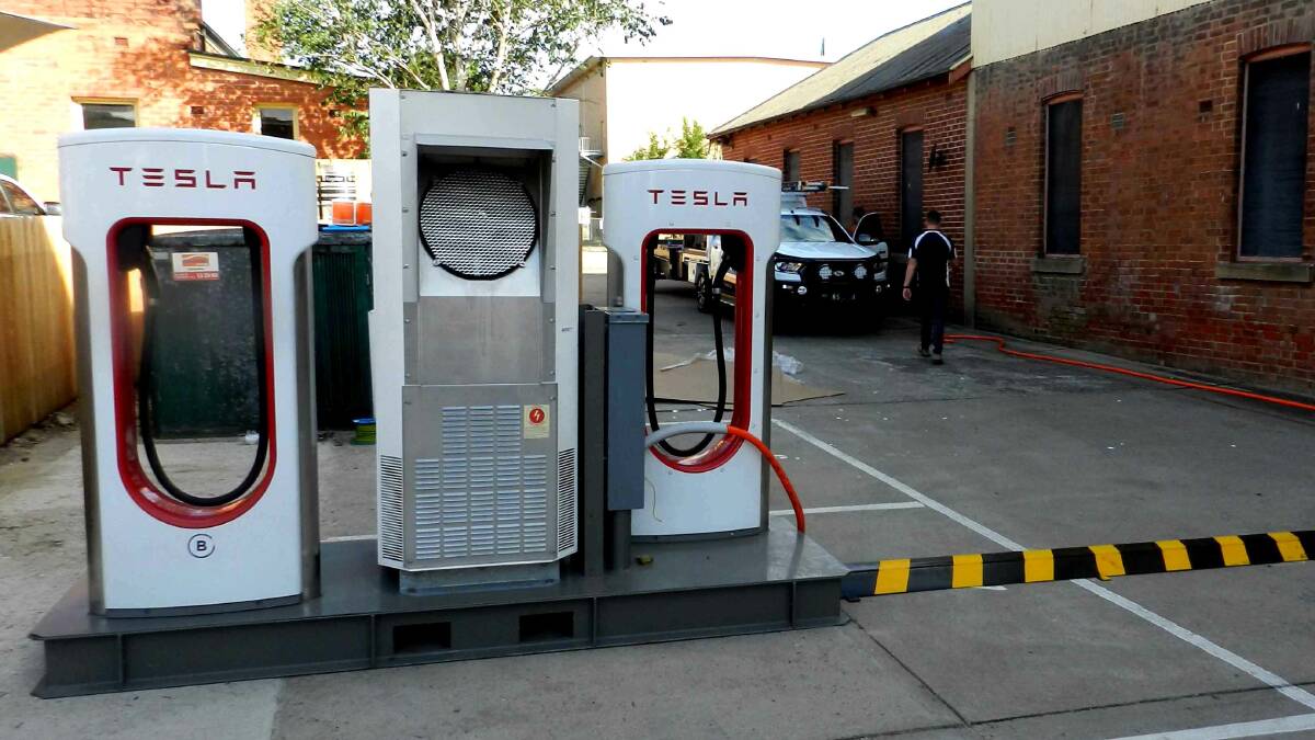 CHARGING AHEAD: A temporary Tesla Supercharging station has been installed in the Bathurst CBD. Photo: SUPPLIED