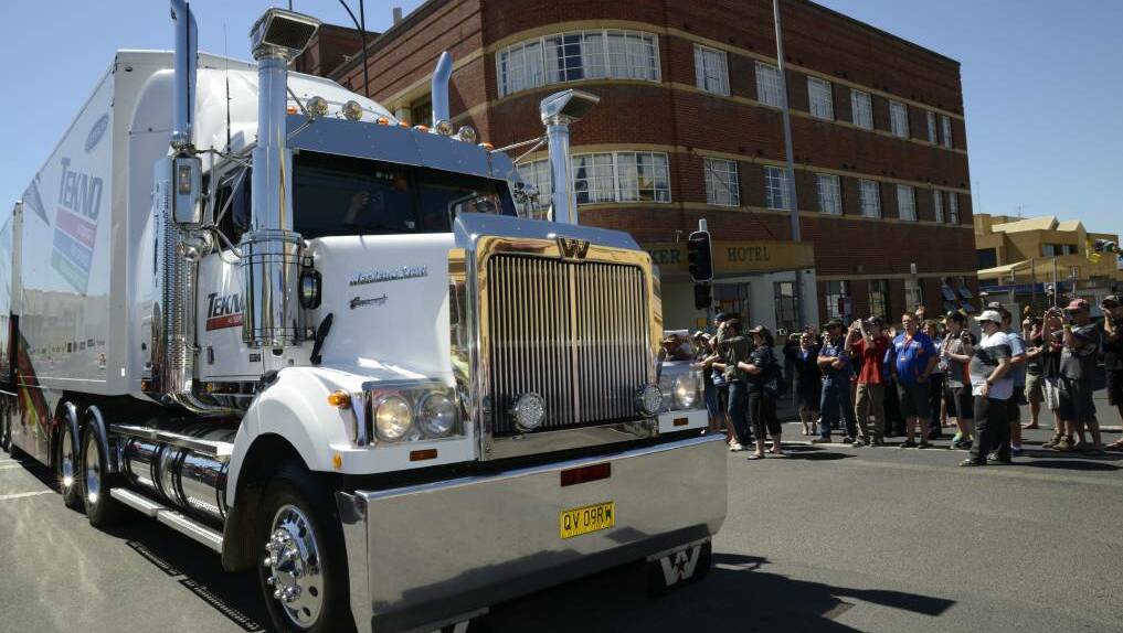 BIG RIG: Transporters thunder down William Street during last year's parade.