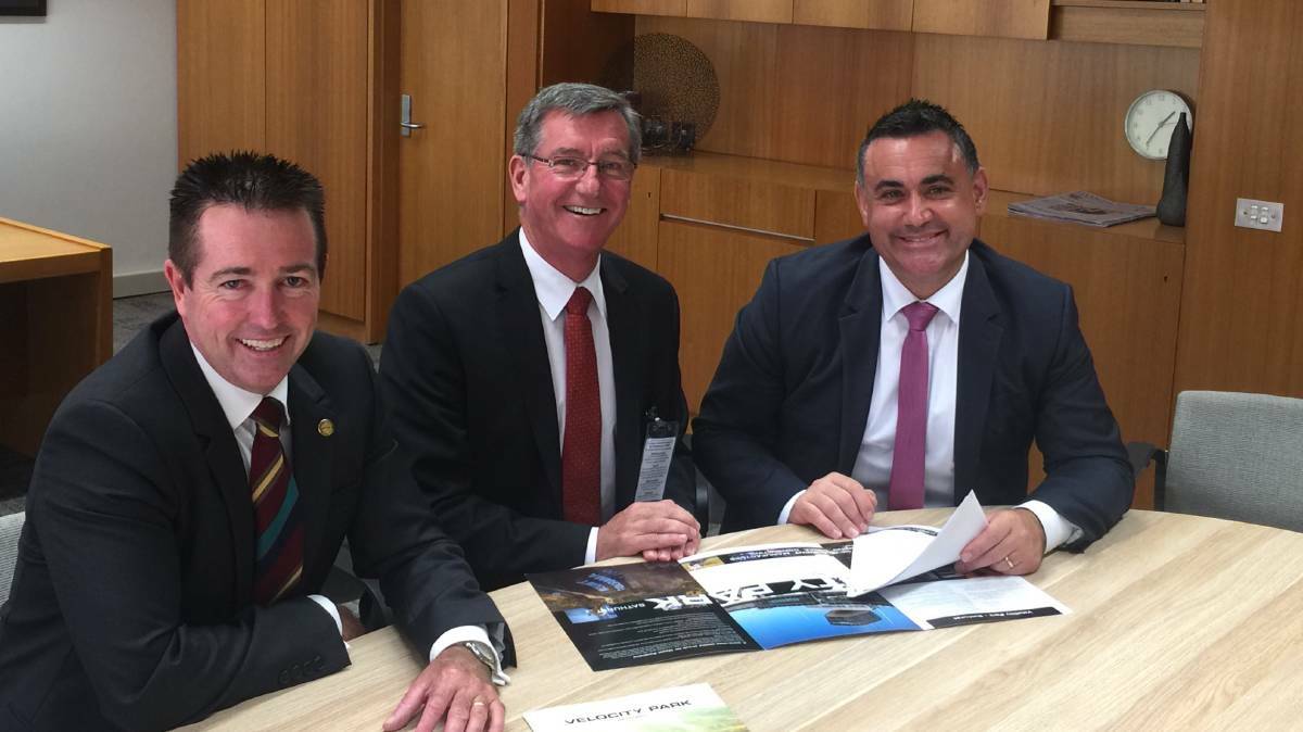 WHERE TO NOW? Local Government Minister Paul Toole, Bathurst mayor Gary Rush and Nationals leader John Barilaro.