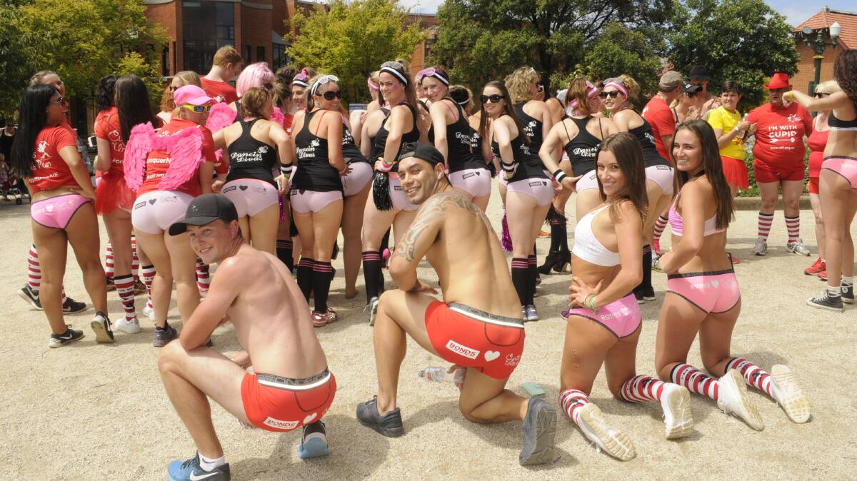 BUM'S RUSH: Participants at the end of Sunday's Cupid's Undie Run in Bathurst. Photos: CHRIS SEABROOK