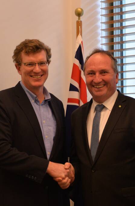 NATIONALS: New Calare MP Andrew Gee with Nationals leader Barnaby Joyce before Tuesday’s meeting in Canberra. 071216nats
