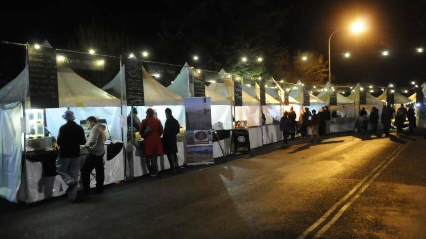 NIGHT MARKETS: Stalls set up during Brew and Bite at the 2016 Bathurst Winter Festival.