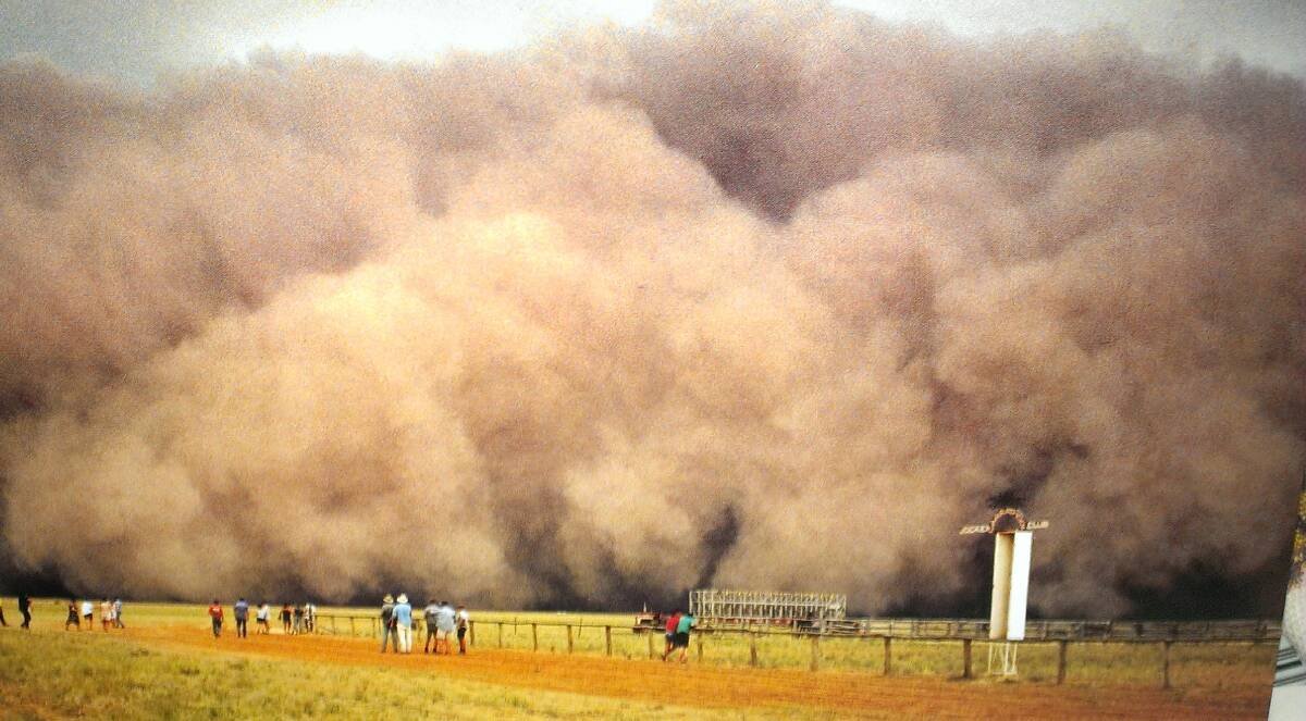 FLASHBACK: This dust storm ended the day’s racing at the Carathool picnic races in early 1980s. A different perspective to today’s conditions.