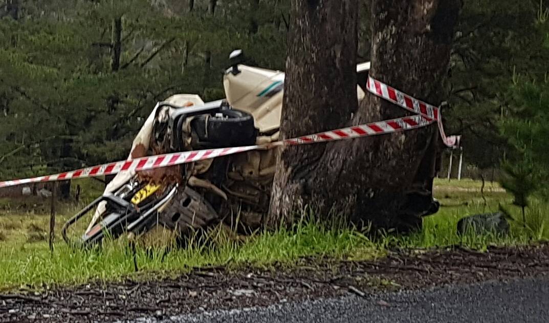 CRASH: The driver of this 4WD ute was taken to hospital following a crash at Turondale early on Saturday morning. Photo: MARY-ANNE BRANAGAN