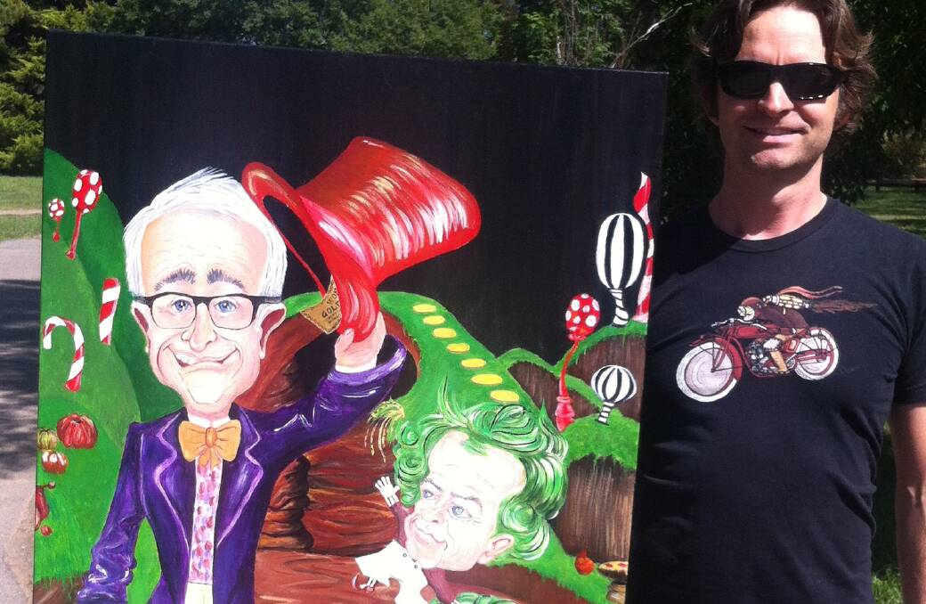 WHAT A WONKA: Stefan Elbourne took inspiration from Willy Wonka for his portrait of Prime Minister Malcolm Turnbull and opposition leader Bill Shorten.