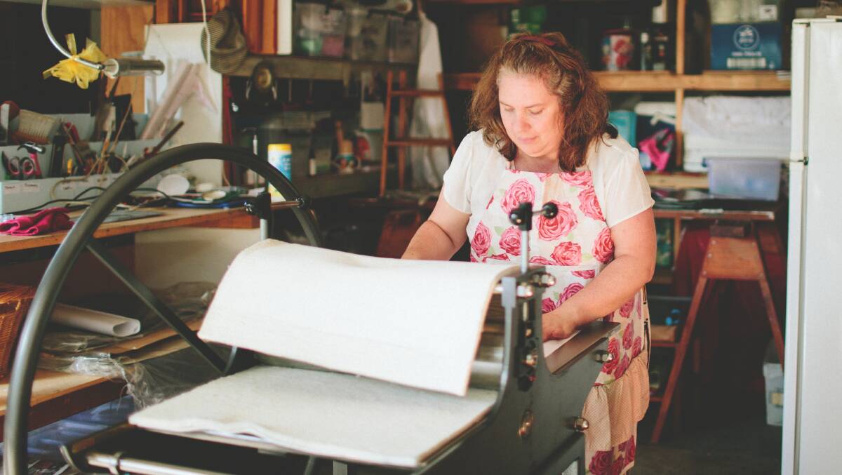 POINT OF DIFFERENCE: Kim Bagot in her studio this week, printing works for the new botanical art exhibition. Photo: MATILDA ROBERTS
