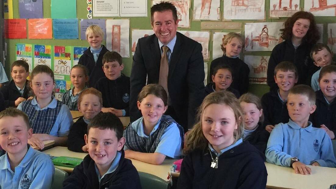 BOOM TIMES: Bathurst MP Paul Toole at Perthville Public School recently. Photo: SUPPLIED