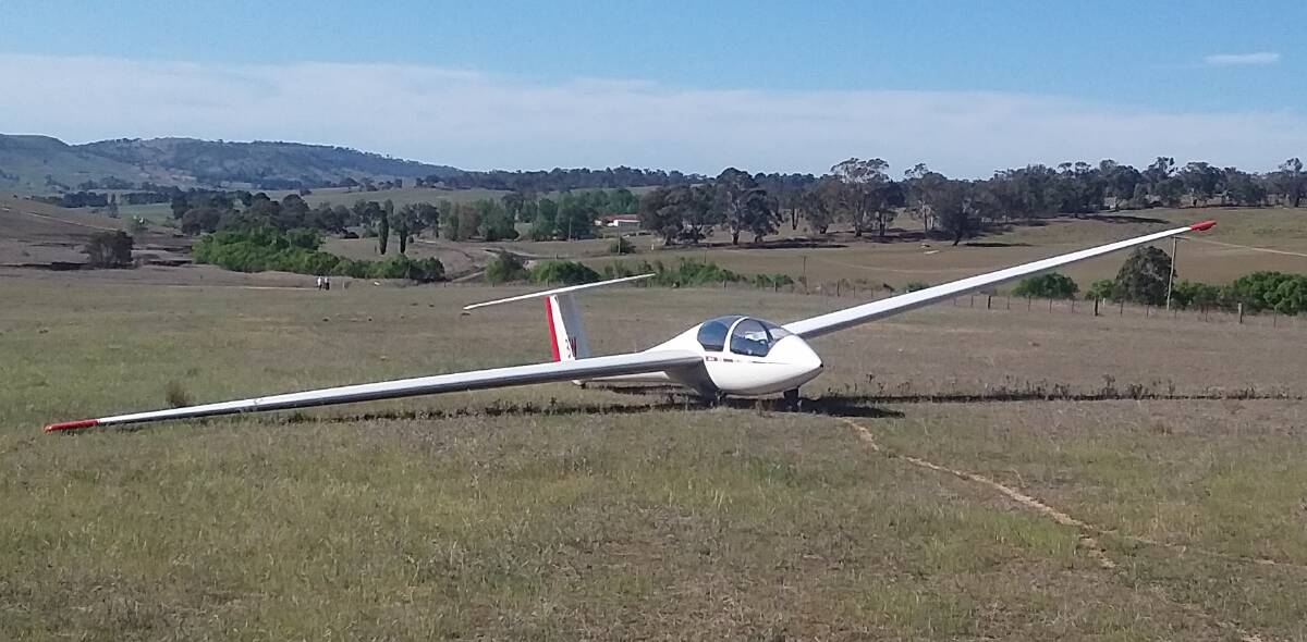 SAFE LANDING: This modern glider ran out of air and landed gently near Rockley Mount last week.