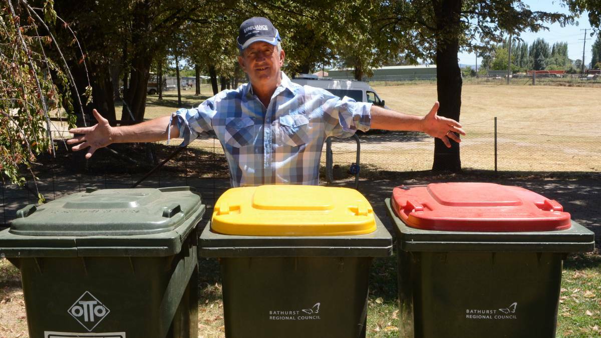 RECYCLING: Councillor Bobby Bourke with some of the new bins that were distributed to Bathurst households last year.