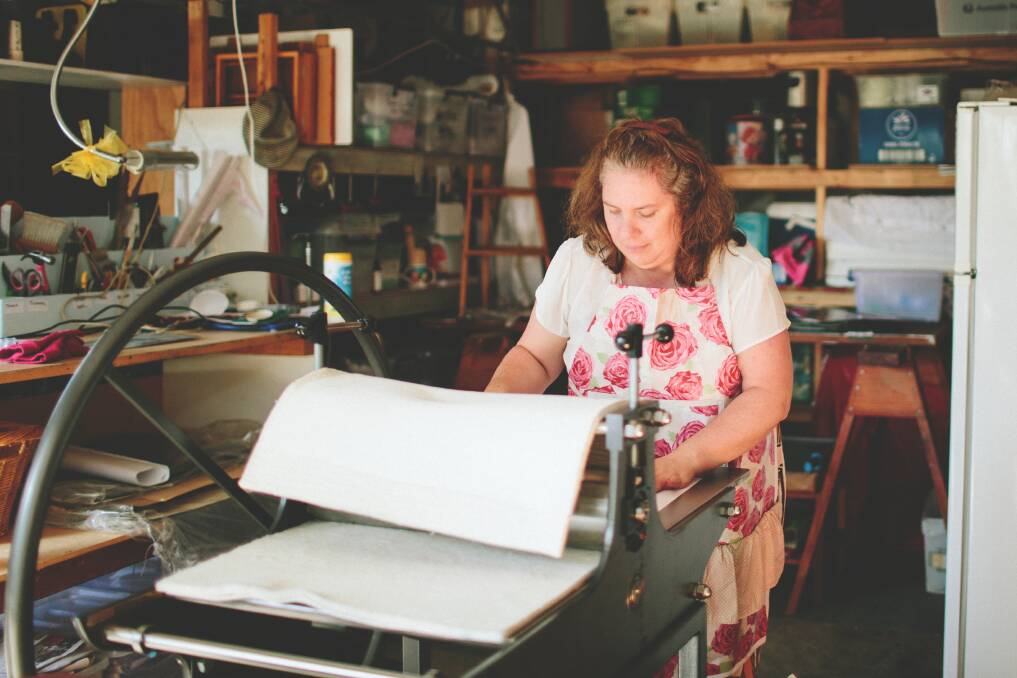 POINT OF DIFFERENCE: Kim Bagot, pictured in her studio, is running a printing workshop for the Evans Arts Council. Photo: MATILDA ROBERTS