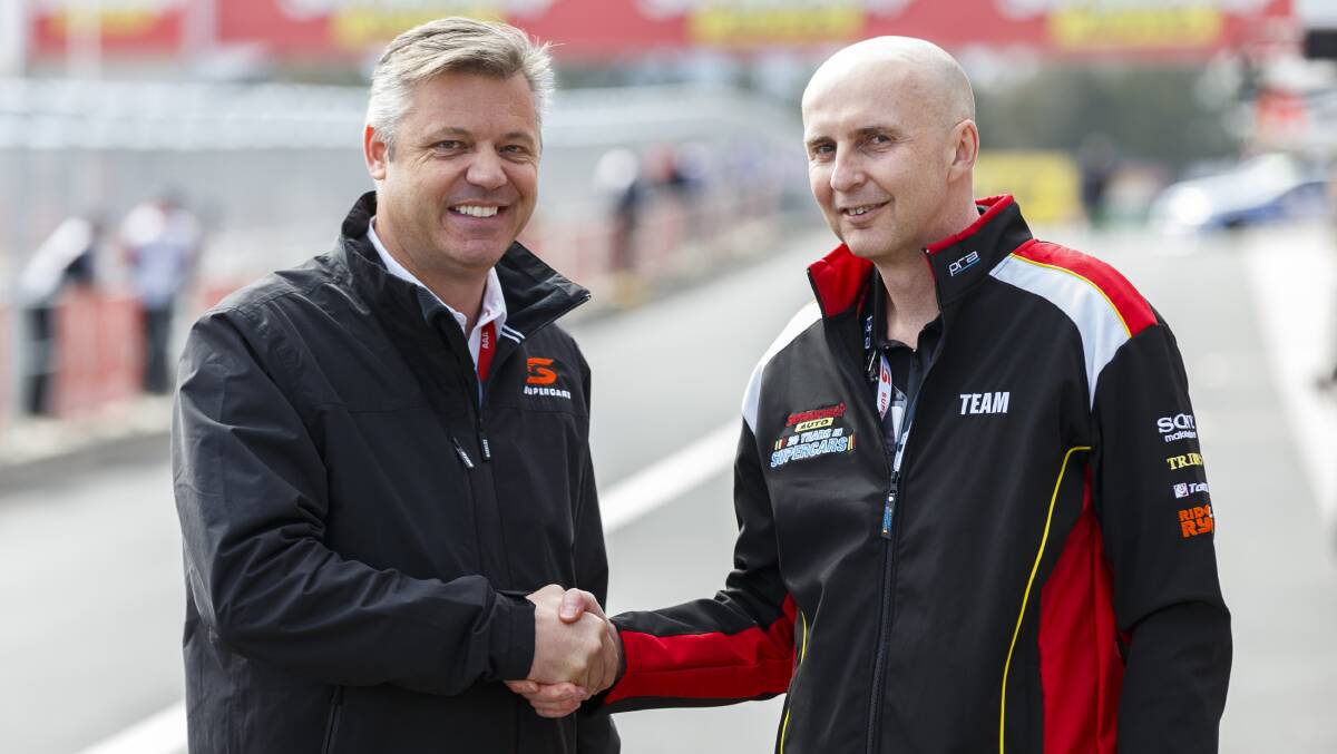 Supercars chief executive officer James Warburton and Supercheap Auto chief operating officer Chris Wilesmith.