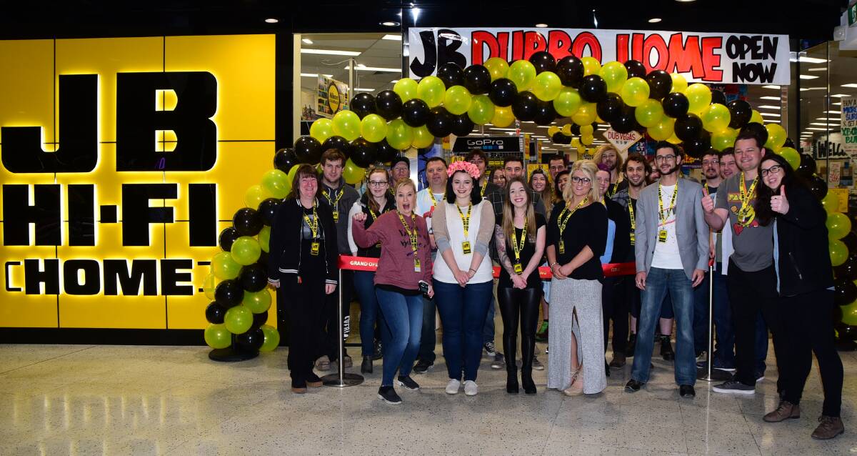 Grand opening: JB Hi-Fi Dubbo staff and management ahead of the store's official opening on Thursday Morning in Orana Mall. Photo: BELINDA SOOLE