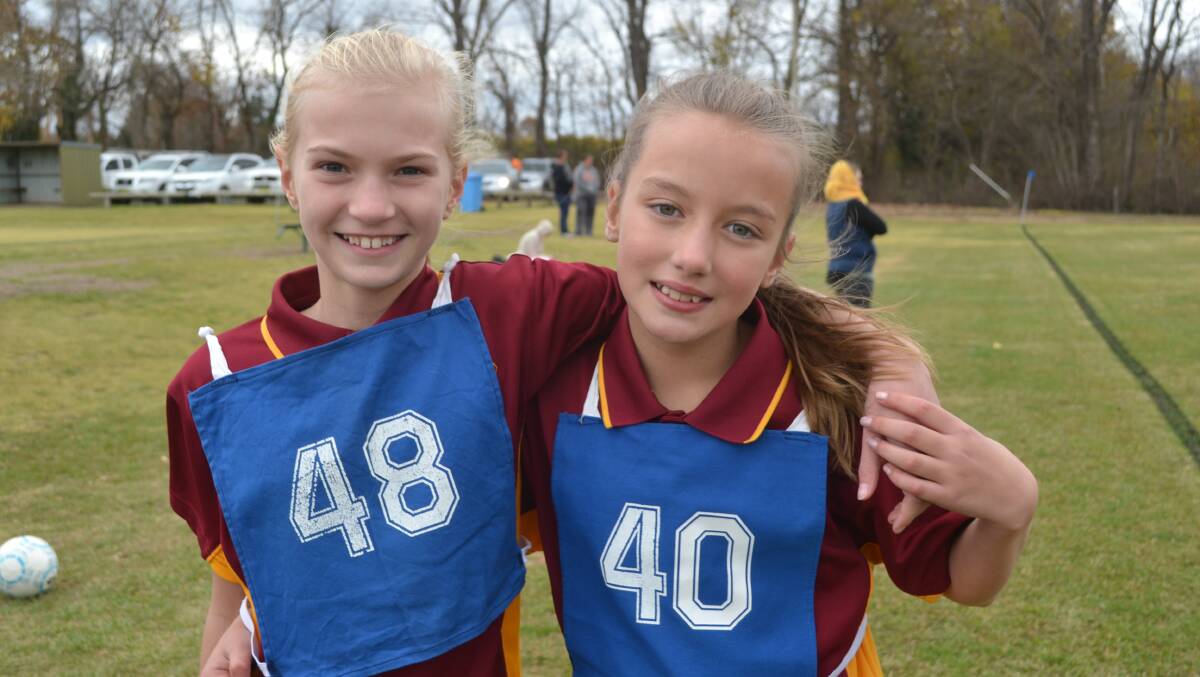 SOCCER STARS: Ava Nicholls and Grace Perceval, from St Patrick's Lithgow, were among the competitors at Proctor Park for the Gala Soccer Day.