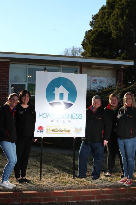 HERE TO HELP: Nikki Hemsley, Carolyn Welsh, Ange Brown, Bec Anderson and Danielle Annesley promoting Homelessness Awareness Week.