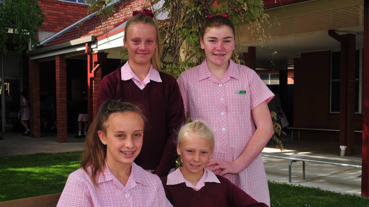 COMPETING AT STATE LEVEL: Assumption School students, at front, Hope Coombes and Renelle Donges, and at back Isabelle Wilson and Grace Kemp are competing at Homebush on Wednesday.