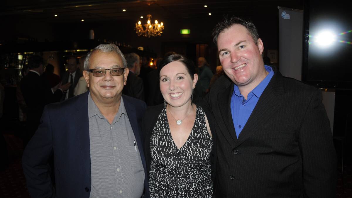 GREAT NIGHT: Left, Andrew Hanna with Jane and Steve Watts, enjoying the evening. 050617chifley4b