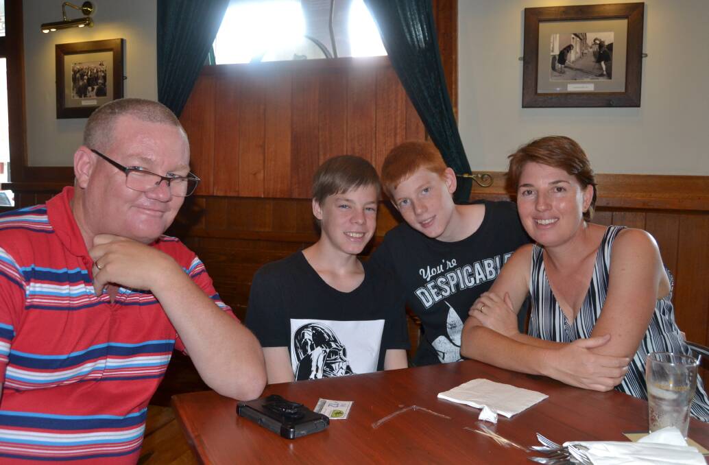 VISITORS: Richard Balderson with his sons, Brendan and Jayden and wife Kylie, who stopped in at Jack Duggans for dinner.