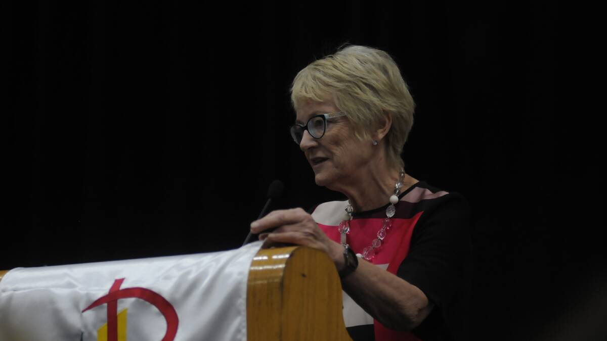 HEAD OF COLLEGE: Dr Anne Wenham speaking at Sunday's sesquicentenary celebrations at Stannies.