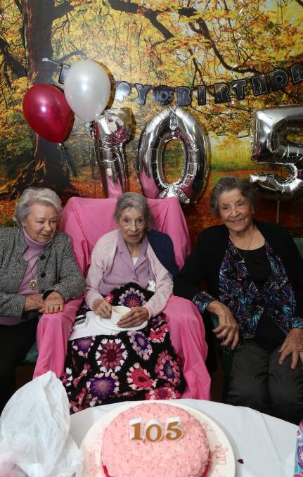 HAPPY BIRTHDAY MAUD: Maud Abbey celebrates her 105th birthday with sister Joce Clare (left) and daughter Elaine Stonestreet. PHOTO: Phil Blatch