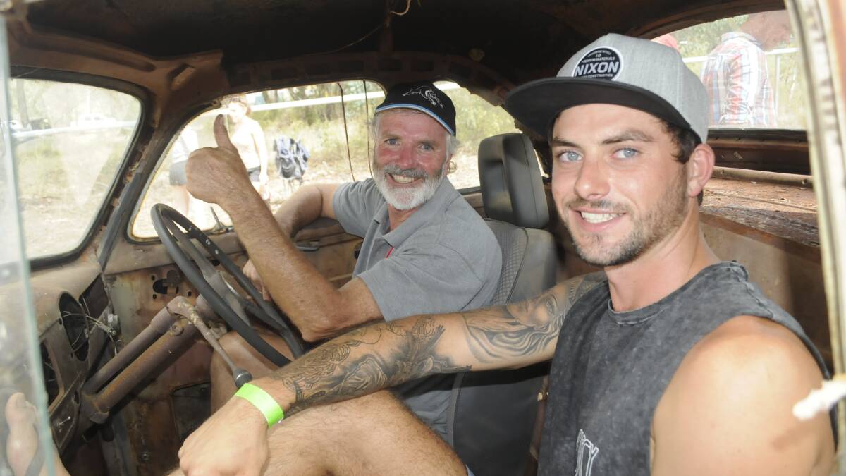 CLASSIC UTE: Col Jones with his son Bryan in their 1947 Straight 6 Chev ute, which won Best Classic Ute. 021817cthong1a