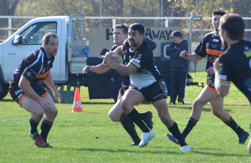 ON THE MOVE: Claude Gordon takes the ball forward for Bathurst Panthers in his team's win over hosts Lithgow Workies on Sunday. Photo: HOSEA LUY