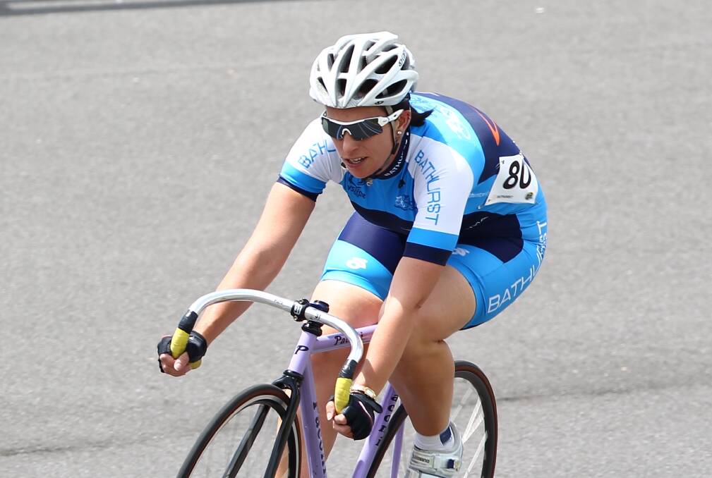 MEDALS APLENTY: Toireasa Gallagher (pictured), Marian Renshaw and Rosemary Hastings all picked up medals at the NSW Masters State Track Cycling Championships. Photo: PHIL BLATCH