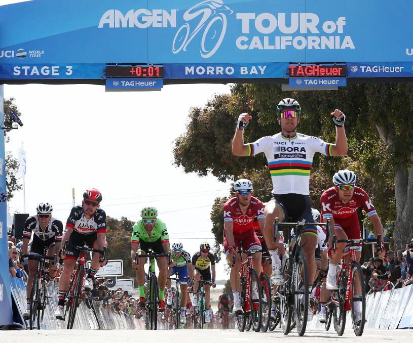 TOO STRONG: World Champion Peter Sagan celebrates his victory in stage three of the Tour of California. Photo: GETTY IMAGES