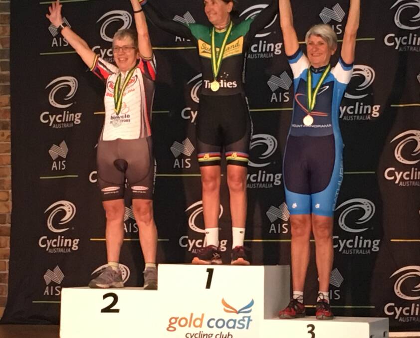 BRONZE PERFORMANCE: Bathurst's Rosemary Hastings (right) stands on the podium following the Masters Road National Championships on the Gold Coast. Photo: SUPPLIED