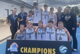 Bathurst Goldminers under 14s celebrate after their grand final win. Picture supplied.