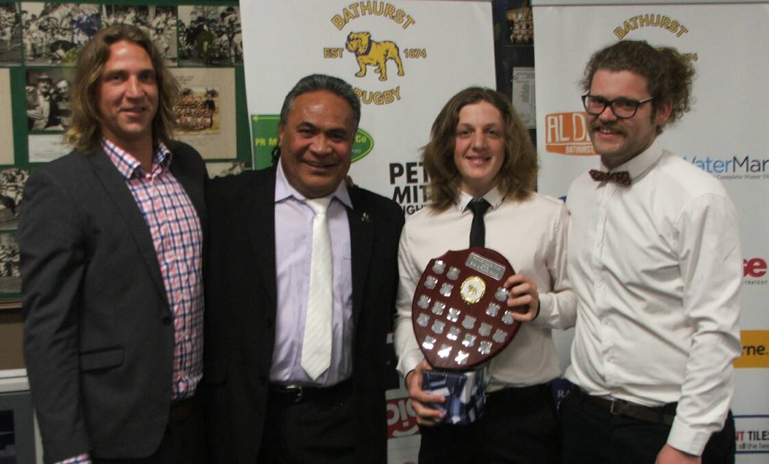 COLLECTION: Brad Glasson (second from right) was one of the biggest winners from the Bathurst Bulldogs presentation night with three awards.