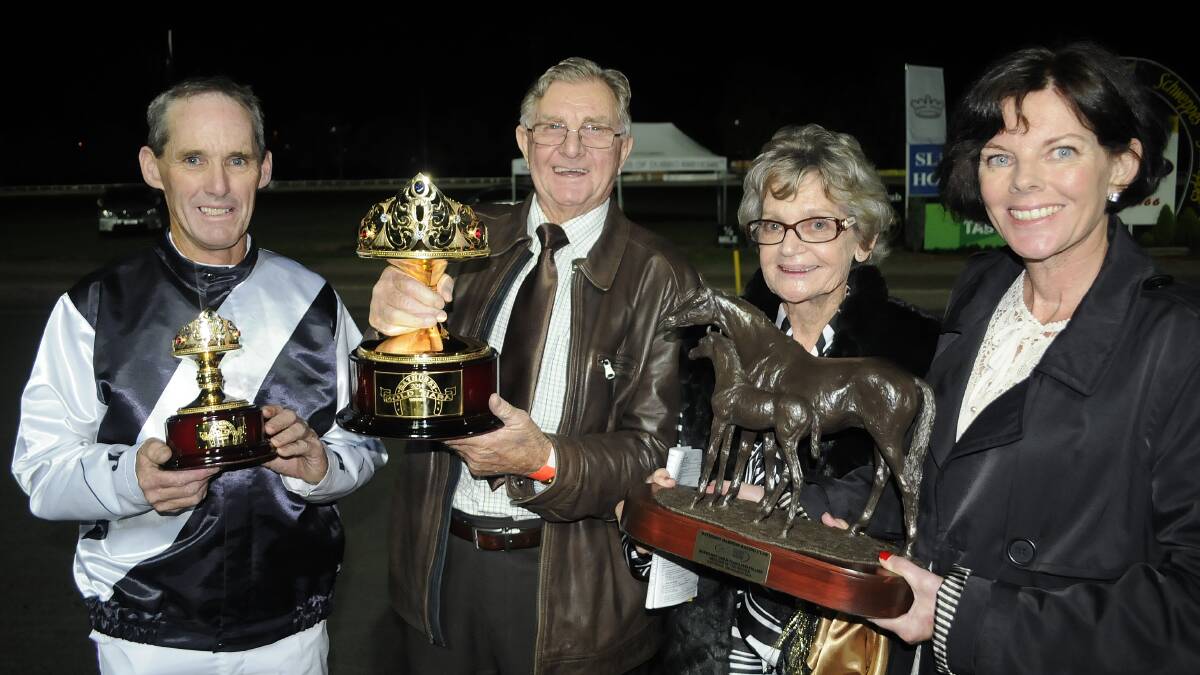 Trainer Mark Hewitt with John, Mary and Jackie Gibson following Make Every Scents' victory in the 2014 Bathurst Gold Tiara.