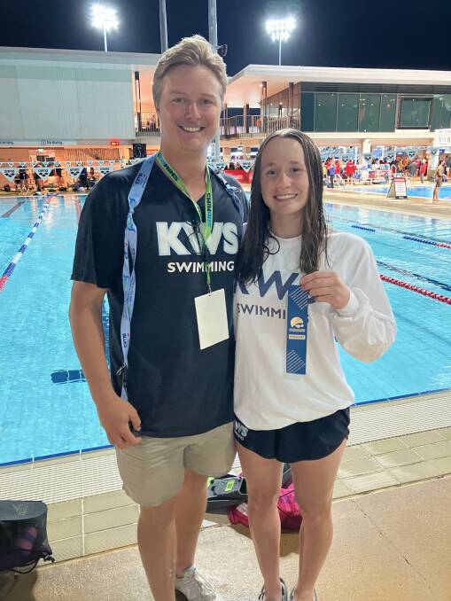 Lawrence and Whalan following her fifth placing in the 50m breaststroke. Picture supplied.