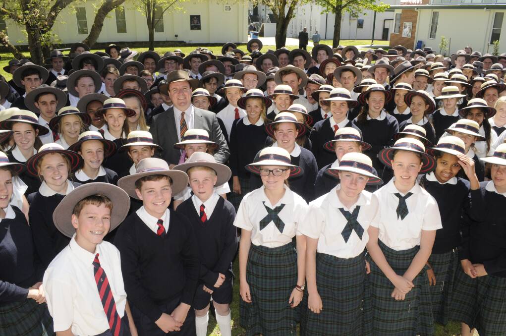 HIGH ACHIEVERS: All Saints' College students pictured with their headmaster, Steven O'Connor. Photo: CHRIS SEABROOK 101816cnaplan1a